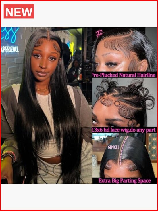 13x6 Lace Front Wig Straight Human Hair 200% Density 22 Inch Glueless Full Head main image 6